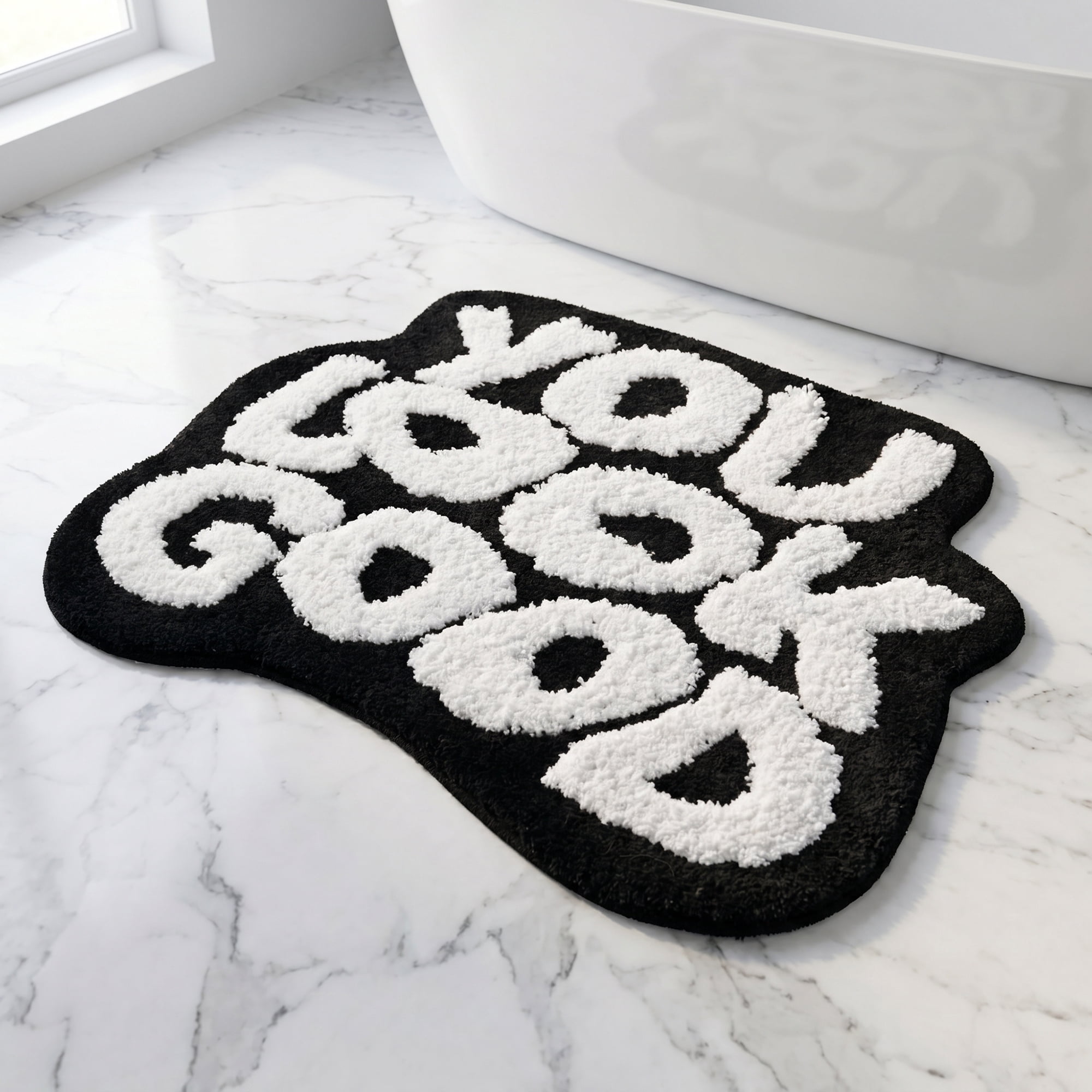 Unique Bargains Cat Aesthetic Irregular Shaped Absorbent Bath Mat Black 25" x 21"