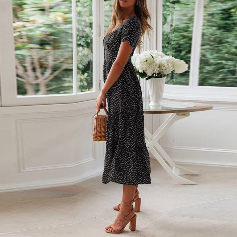 Womens Classic Polka Dot Dresses Summer Elegant Square Neck Puff Sleeve Maxi Dresses Vintage Flowy Tiered A-Line Dress - Walmart.com Womens Classic Polka Dot Dresses Summer Elegant Square Neck Puff Sleeve Maxi Dresses Vintage Flowy Tiered A-Line Dress - Walmart.com