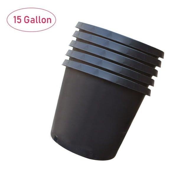 5 Pack Nursery Pot, 15 Gallon Nursery Container Injection Molded Pot Fit For Plants Soil Growers or Hydroponics, Black