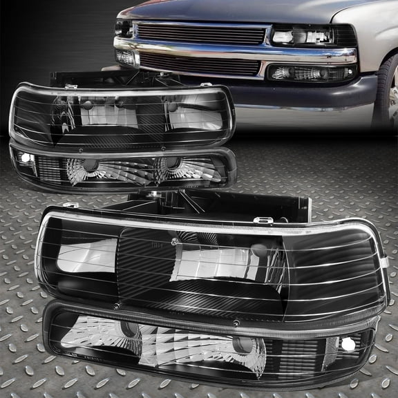 NUVISION for 99-02 Silverado 00-06 Suburban Tahoe Black Headlights Bumper Signal Lights