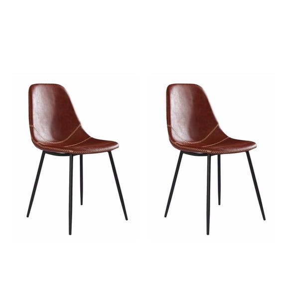 Mossad's PU leather Dining Chairs with Metal Base in Orange White - Set of 2