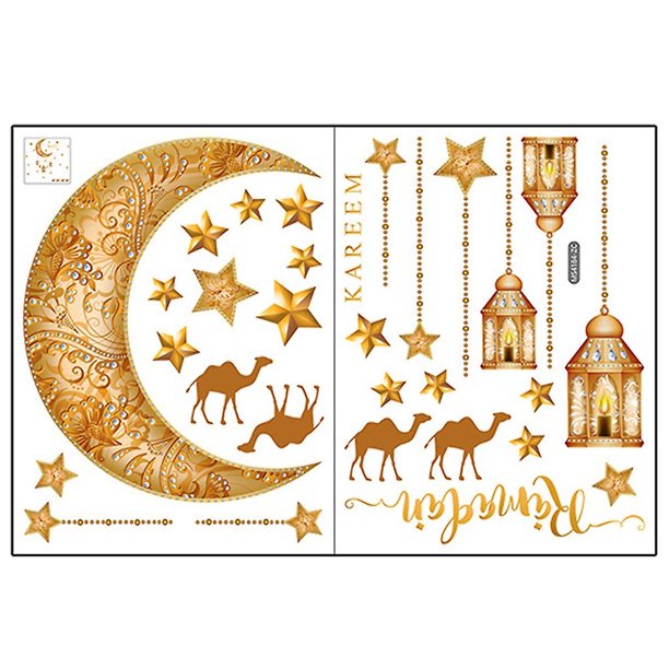 1 2 hojas de pegatinas de pared Eid, murales decorativos de Pvc, suministros para manualidades