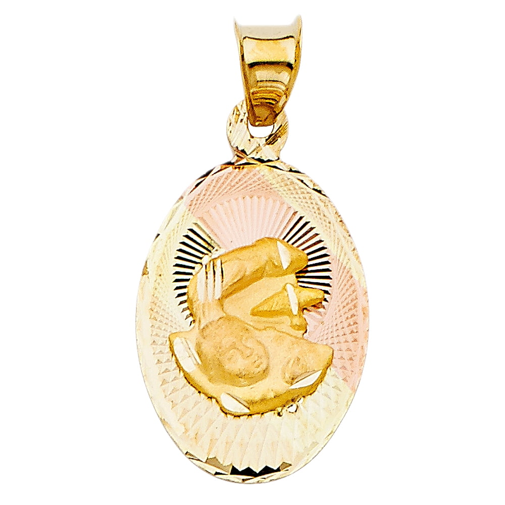 Jewels By Lux 14K White Yellow And Rose Tri Color Gold Stamp Pendant