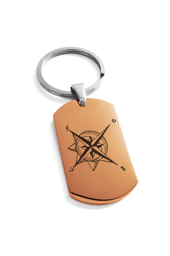 Stainless Steel Nautical Moon & Sun Compass Engraved Dog Tag Keychain Keyring