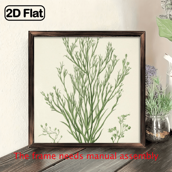 1pc Vintage Botanical Wall Art Minimalist Greenery Print Wood Frame, for Living Room, Kitchen, Office, Housewarming Gift Easy Hanging Installation, No Electricity Needed Farmhouse, Modern, Bohem