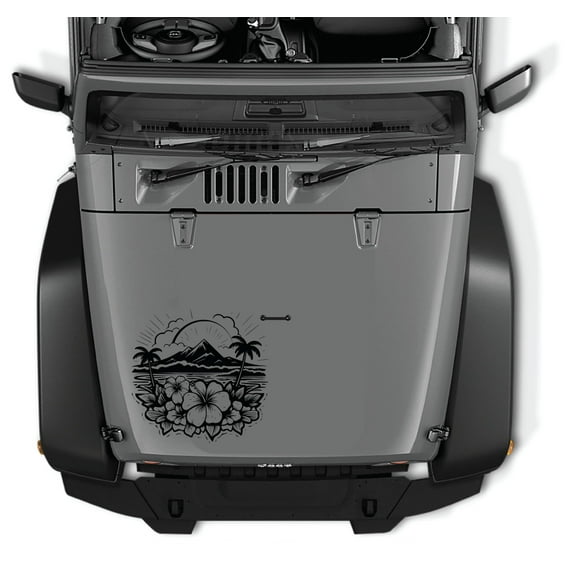 AnyStickerYouWant - Hibiscus Beach/Mountain Hawaiian Theme Vinyl Decal Sticker, 22" Tall Waterproof Vinyl Hood Decal - Fits on & Compatible with Jeep Wrangler & Jeep Gladiator