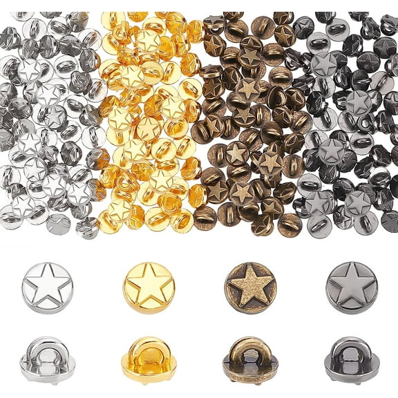 200pcs Star Shank Buttons 5mm Sewing Buttons 4 Colors Metal Buttons with Shank Flat Round Buttons Retro Leather Buttons for Jeans Blazers Coats Uniform Suits Jackets Windbreaker DIY Mixed Color