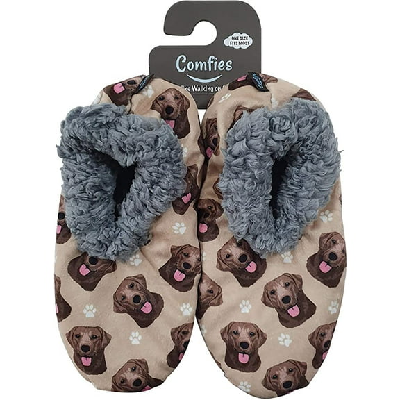 Comfies Super Soft Labrador Chocolate Slippers - Unisex - One Size Fits Most - Cozy House Slippers - Non Skid Bottom