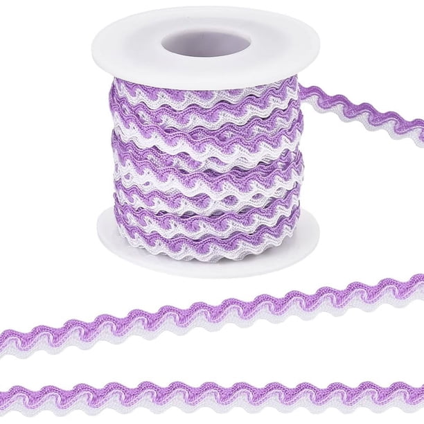 Cinta tejida RIC bicolor de 17,5 yardas y 8 mm con flecos flexibles en zigzag morado y blanco.