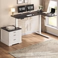 thumbnail image 3 of Height Adjustable L Shaped Electric Standing Desk, 70.9" Farmhouse Office Computer Desk with 3 Drawers, 3 of 7