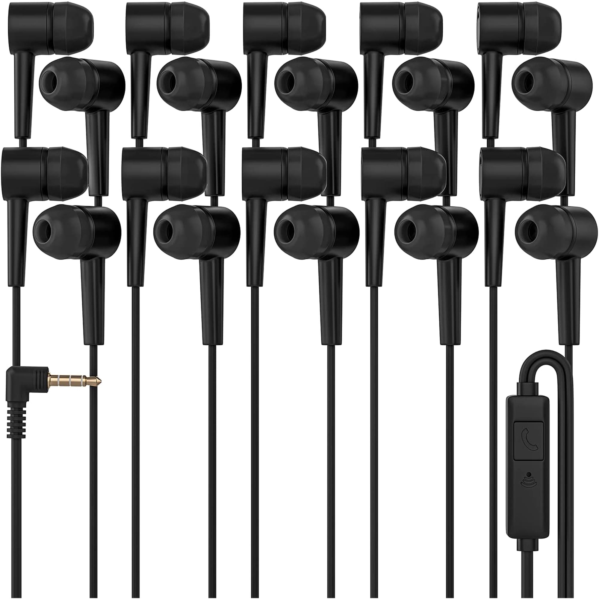 Redskypower Bulk Wired In-Ear Earbud Headphones with Remote and Microphone, 4ft Cord, L Shape 3.5mm Connector, 10 Pack Black