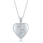 925 Sterling Silver Rhodium Plated Polish and Center Matte Laser Engraved Butterfly Design Heart Locket 18 Pendant Necklace Jewelry for Women or Teens
