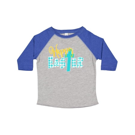 

Inktastic Happy Easter with Cross in Teal Plaid Boys or Girls Toddler T-Shirt