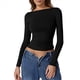 thumbnail image 1 of Camisa de Larga con Cuello Redondo para Mujer, Básica, con Doble Forro y Fruncido Lateral, para Salir Negro M, 1 of 7