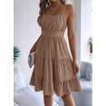 thumbnail image 4 of Jaimenalin Women Ruffled Tiered Adjustable Spaghetti Strap Midi Dress Khaki L, 4 of 9