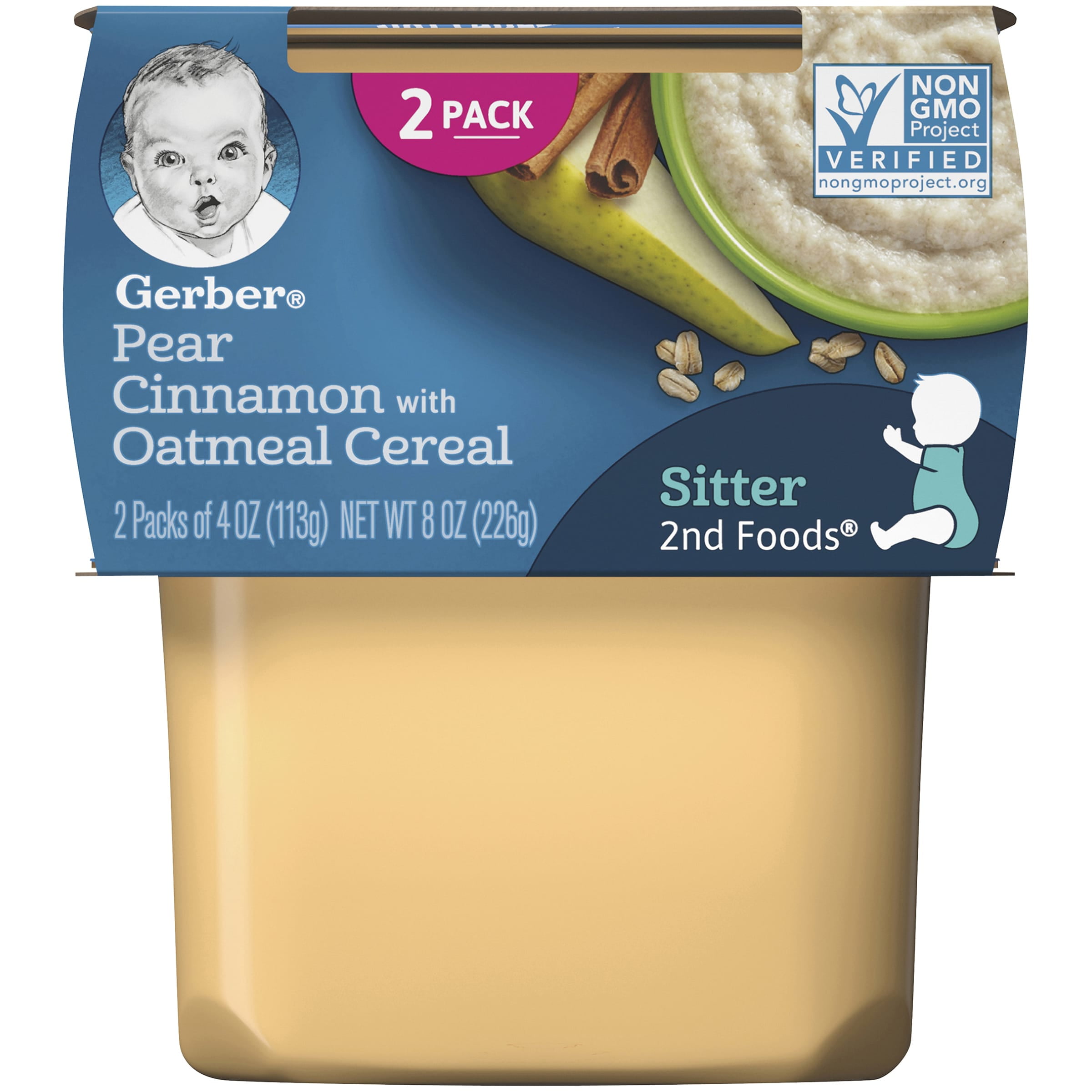 Gerber 2nd Foods Baby Foods, Pear Cinnamon with Oatmeal, 4 oz Tub (2 Pack)