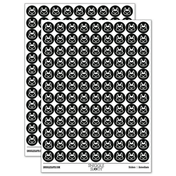 Chibi Husky Dog Head 200  Round Stickers - Black - Gloss Finish - 0.50" Size