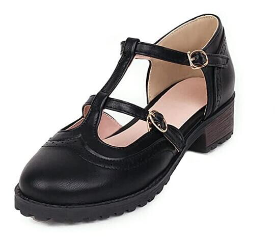 Womens Mary Jane Mid Cuban Heel T-strap Fashion Sweet Pumps Shoes ALL US Sz 48 