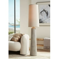 Regency Hill Leisa Mid Century Modern Southwest 64 1/2" Tall Standing Floor Lamp Foot Switch Natural Hammered Pattern