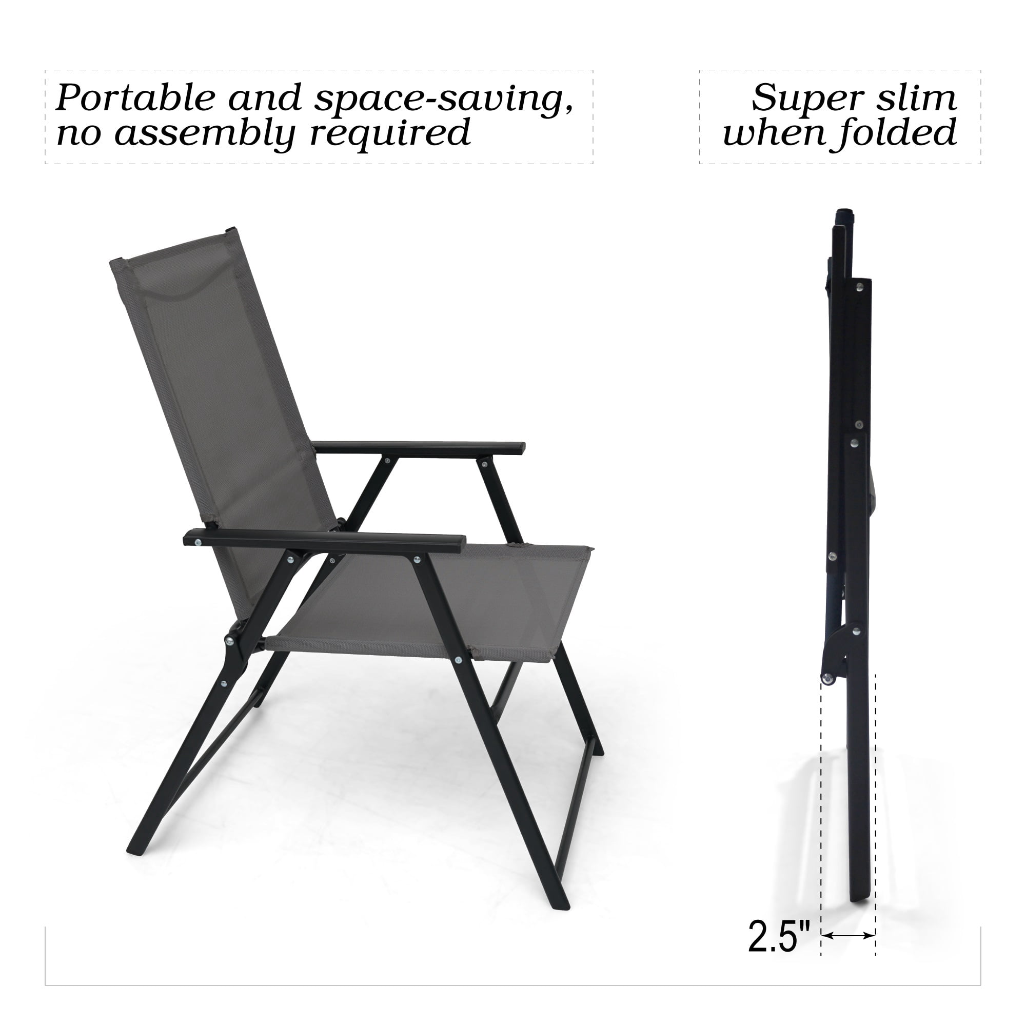 Metal Outdoor Folding Chairs, 4-Piece Patio Lawn Chairs with Arms