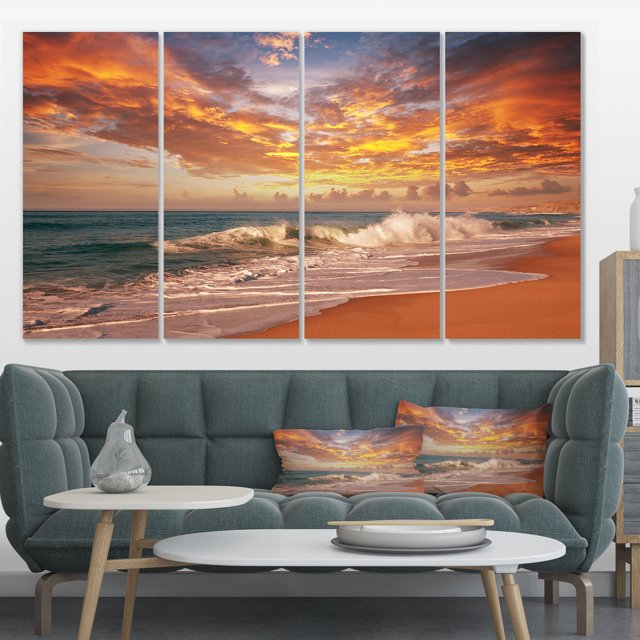 Waves under Colorful Clouds - Large Seashore Canvas Print