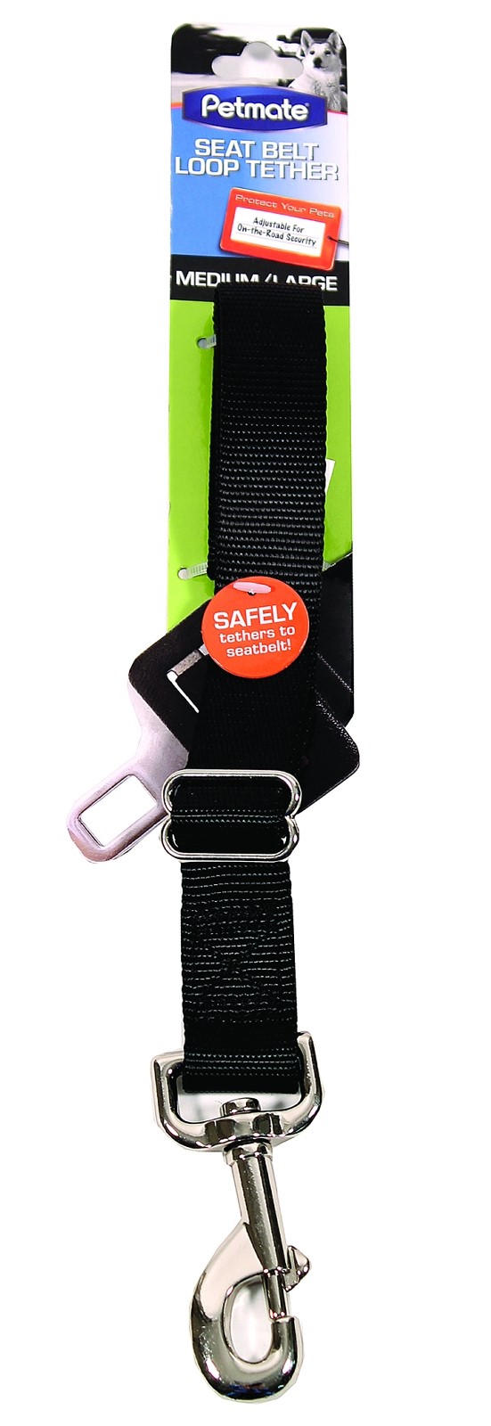 Petmate Dog Seat Belt Loop Tether, Medium, Black