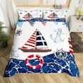 thumbnail image 2 of Manfei Ocean Anchor Boat 3pcs Duvet Cover King for Boys Girls,Sea Navigation Theme Ultra Soft Bedding King Size,Blue Red White Microfiber Comforter Cover King,Microfiber Bedroom Decor(No Comforter), 2 of 6