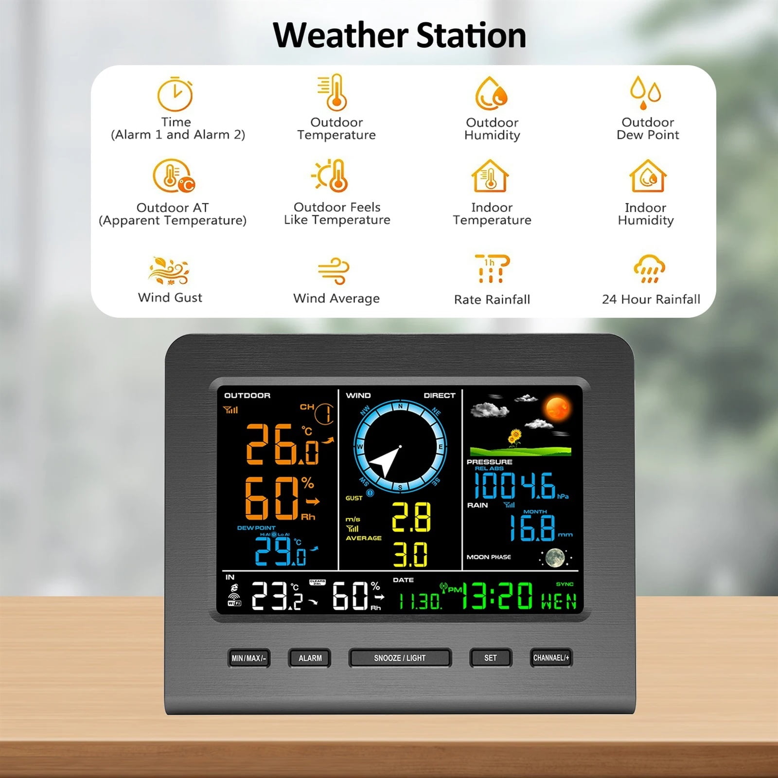 Wireless Weather Station 0366-WF Outdoor Sensor,with Weather Forecast,Temperature,Air Pressure,Humidity,Wind Gauge,Rain Gauge ,High Precision