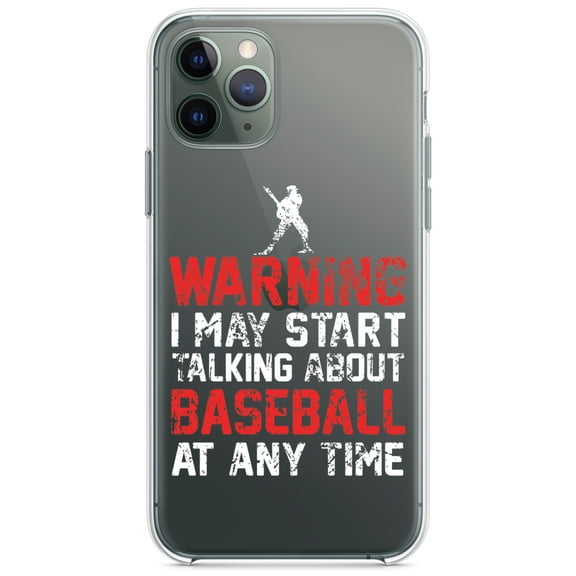 DistinctInk Clear Shockproof Hybrid Case for iPhone 11 (6.1" Screen) - TPU Bumper Acrylic Back Tempered Glass Screen Protector - Warning May Start Talking Baseball