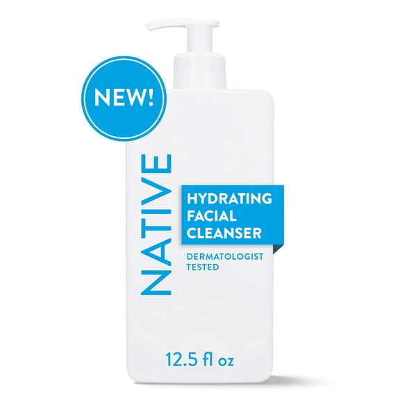 Native Hydrating Face Wash for Dry Skin, Sulfate Free, with Hyaluronic Acid and Shea Butter, Dermatologist Tested, 12.5 fl oz