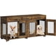 thumbnail image 1 of Historyli Jaula doble de madera para perros,tamaño XXL,para interior,con 3 cajones y separador de ambientes extraíble,mesa auxiliar con soporte para TV y puertas dobles,jaula para 2 perros.,Retro, 1 of 8