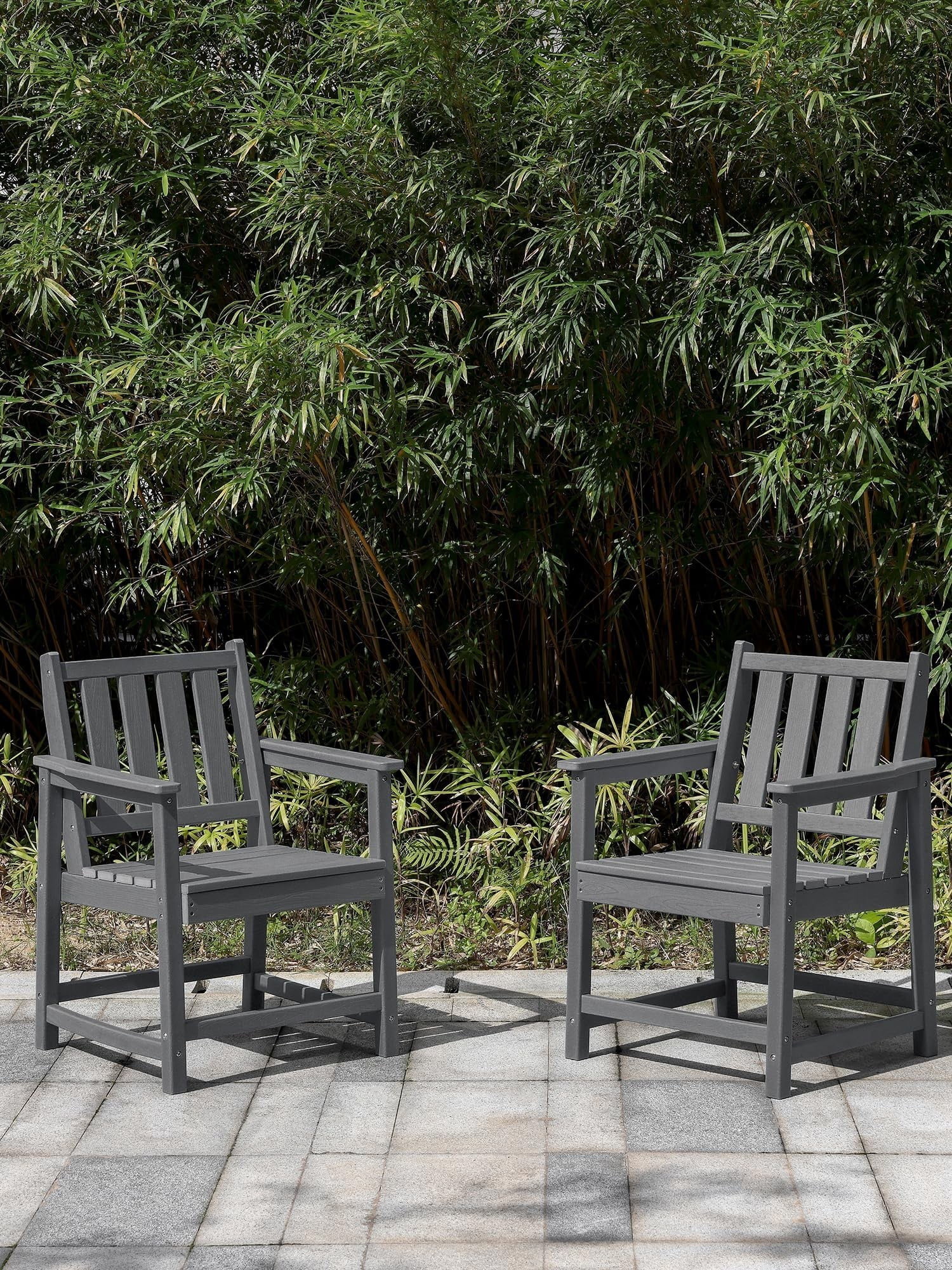 Patio Dining Chair Set of 2, HDPE Outdoor Dining Chairs with Ergonomic Backrest, All Weather Patio Chairs for Backyard, Deck, Garden, Poolside, Smoke Gray