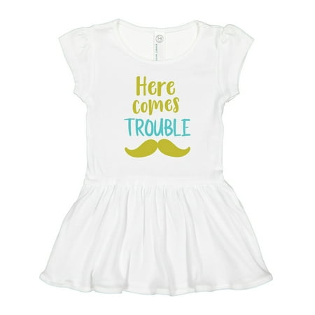 

Inktastic Here Comes Trouble Mustache Moustache Gift Toddler Girl Dress