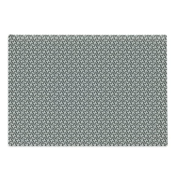 Black and White Cutting Board, Abstract Cubical Forms with Black Lines Squares Symmetry Techno Modern, Decorative Tempered Glass Cutting and Serving Board, Large Size, White Black, by Ambesonne
