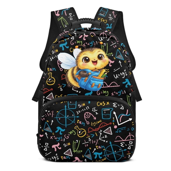 Uourmeti Bee Mathematical Pattern Multi Pockets Bookbag for Daily Use Daypack, Waterproof Comfortable Polyester Backpack