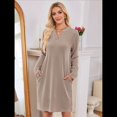 thumbnail image 4 of Vestido Informal de Larga con Bolsillos y Cuello en V para Mujer, Holgado, para Otoño e Invierno Caqui S, 4 of 9