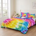 thumbnail image 2 of Full Quilt Set 78''x90'', Colorful Boho Lightweight Bedspread Coverlet Set with 2 Pillow Shams, Pink Yellow Blue Green Tie Dye Abstract Art Breathable All Season Quilt Bedding for Bedroom/Guest Room, 2 of 9