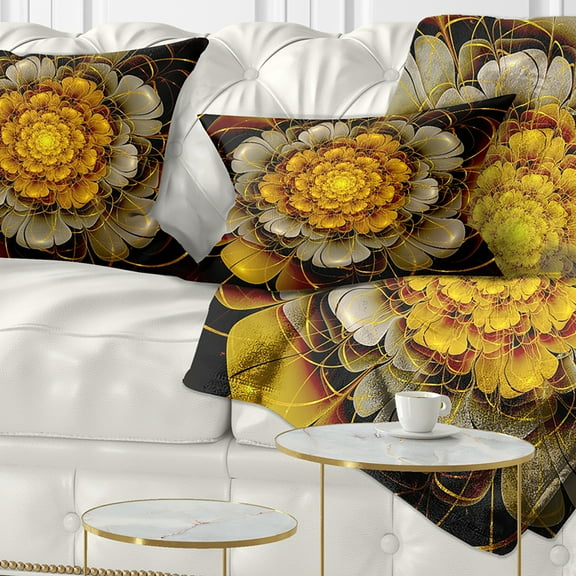 Designart Dark Gold Fractal Flower - Abstract Throw Pillow - 12x20