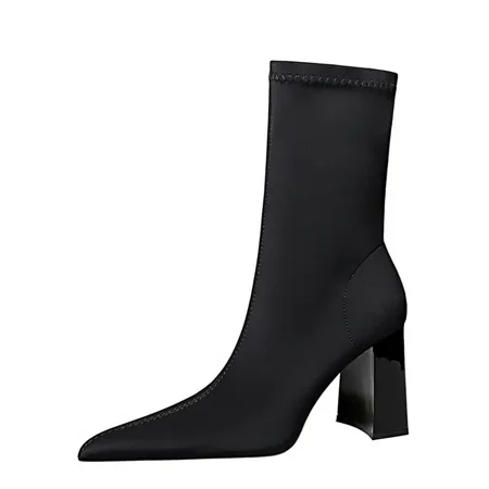 

Women‘s Pointed Toe Mid Calf Boots Solid Color High Heeled Shoes Women‘s Footwear