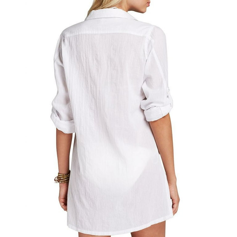 Lauren ralph lauren crushed discount cotton camp shirt swim cover-up