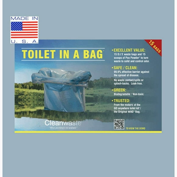 Cleanwaste Kit de Toilette dans un Sac, Pack de 15, Bleu