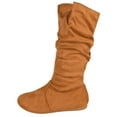 thumbnail image 2 of Forever Women Flat Heel Slouchy Mid-Calf Basic Light Weight Boots Side Zipper SELENA-23 Light Brown Tan Suede 8, 2 of 3
