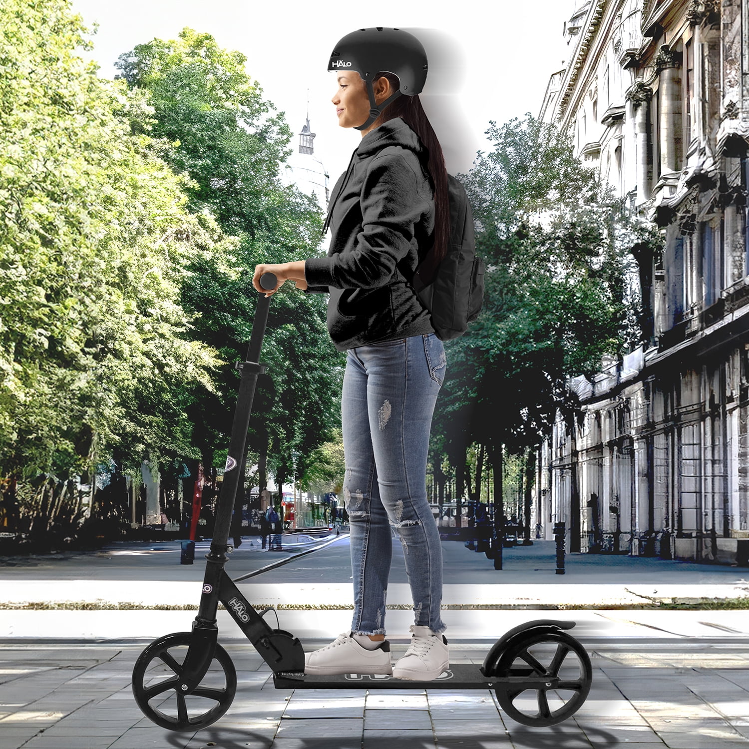 HALO Rise Above Supreme Big Wheel (8") Scooter - Black - Adults and Kids - Unisex
