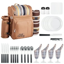 VEVOR Picnic Backpack, Beach Picnic Backpack Bag for 4 Person with Insulated Cooler Compartment, Detachable Bottle/Wine Holder,Lightweight Blanket,Plates and Cutlery Set for Hiking & Camping,Brown