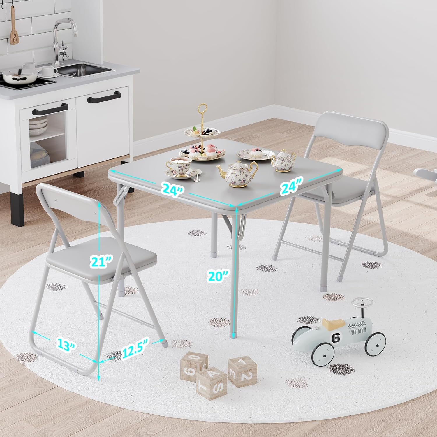 Boys and Girls Folding Table and Chairs Set of 3, Portable Table and Chair with Pu Soft Cushion,Suitable for Eating,Reading and Playing