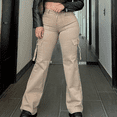 thumbnail image 2 of Pantalones Cargo de Color sólido con bolsillo para mujer, monos de pierna ancha sueltos Retro de calle Y2K, pantalones vaqueros rectos de cintura media informales, 2 of 5