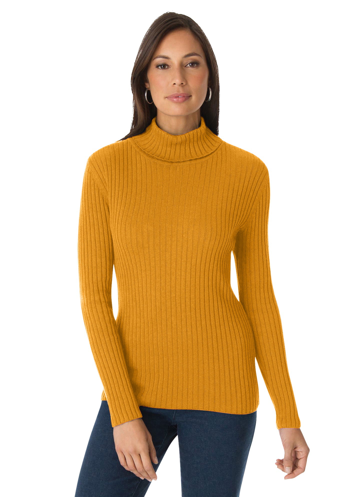Jessica London Women's Plus Size Ribbed Cotton Turtleneck Sweater 100% ...