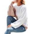 thumbnail image 5 of Qiylii Women Color Block Sweater, Long Sleeve O-Neck Loose Knitted Tops, 5 of 9