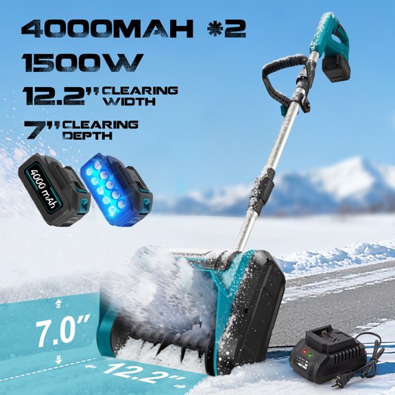 RELOIVE Cordless Snow Shovel,21V 12.2" Battery Powered Snow Blower with Directional Plate & Adjustable Auxiliary Handle,2Pcs 4.0-Ah Battery & Quick Charger