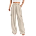 thumbnail image 2 of Wiyuqeen Womens Casual Wide Leg Pants with Pockets Trendy High Waisted Button Down Trousers Comfy Flowy Straight Long Trousers Solid Palazzo Pants Work Business, 2 of 5